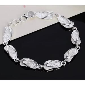 Sparkling 925 Sterling Silver Flip-Flop Link Bracelet Unique 20CM